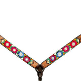 Bar H Equine Western Horse Floral Embroidery Design Genuine American Leather Tack Set - Breast Collor