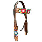 Bar H Equine Western Horse Floral Embroidery Design Genuine American Leather Tack Set