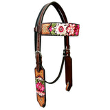 Bar H Equine Western Horse Floral Embroidery Design Genuine American Leather Tack Set - Headstall
