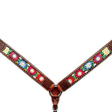 Bar H Equine Horse Genuine Leather embroidery design Breast Collar ,Headstall Brown - Breast Collor