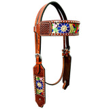 Bar H Equine Horse Genuine Leather embroidery design Breast Collar ,Headstall Brown