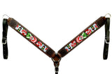 Bar H Equine Horse Genuine Leather embroidery design Breast Collar ,Headstall Brown