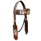 Bar H Equine Horse Genuine Leather embroidery design Breast Collar ,Headstall Brown - Headstall