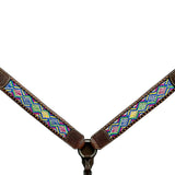Bar H Equine Horse Genuine Leather embroidery design Breast Collar ,Headstall Brown - Breast Collor