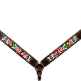 Bar H Equine Horse Genuine Leather embroidery design Breast Collar ,Headstall Brown - Breast Collor