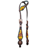 Bar H Equine American Leather Horse Saddle Tack One Ear Headstall | Breast Collar Browband Wither Strap Set BER312 - One Ear Headstall