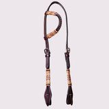 Bar H Equine Western Horse Genuine Leather Raw Hide One Ear Headstall Dark Brown
