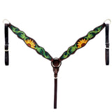Bar H Equine Horse Genuine Leather Floral Design Hand Painted Tack Set Brown