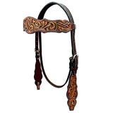 Bar H Equine Genuine Western American Leather Horse Premium Headstall & Breast Collar Set - Headstall