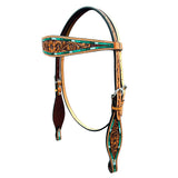 Bar H Equine Horse Genuine Leather Floral Design Breast Collar ,Headstall Brown
