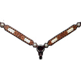 Bar H Equine Horse Genuine Leather Floral Design Breast Collar ,Headstall Brown