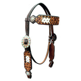 Bar H Equine Horse Genuine Leather Floral Design Breast Collar ,Headstall Brown