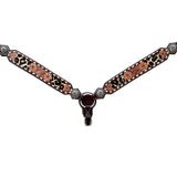 Bar H Equine Horse Genuine Leather Floral Design Breast Collar ,Headstall Brown