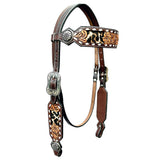 Bar H Equine Horse Genuine Leather Floral Design Breast Collar ,Headstall Brown