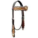 Bar H Equine Horse Genuine Leather Floral Design Breast Collar ,Headstall Brown