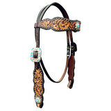 Bar H Equine Horse Genuine Leather Floral Design Breast Collar ,Headstall Brown