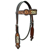 Bar H Equine Horse Genuine Leather Floral Design Breast Collar ,Headstall Brown - Headstall