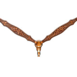 Bar H Equine Horse Genuine Leather Floral Design Breast Collar ,Headstall Tan - Breast Collor
