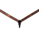 Bar H Equine Horse Genuine Leather Floral Design Breast Collar ,Headstall Brown