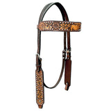 Bar H Equine Horse Genuine Leather Floral Design Breast Collar ,Headstall Brown