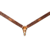 Bar H Equine Horse Genuine Leather Floral Design Breast Collar ,Headstall Tan