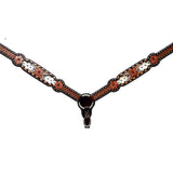 Bar H Equine Horse Genuine Leather Floral Design Breast Collar ,Headstall Brown