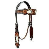 Bar H Equine Horse Genuine Leather Floral Design Breast Collar ,Headstall Brown - Headstall