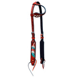 Bar H Equine American Leather Horse Saddle Tack One Ear Headstall | Breast Collar Browband Wither Strap Set BER388 - One Ear Headstall