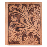 BAR H EQUINE Hand Carved Unisex Bifold Wallet Genuine Hair-On Leather