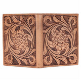 BAR H EQUINE Hand Carved Unisex Bifold Wallet Genuine Hair-On Leather