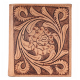 BAR H EQUINE Hand Carved Unisex Bifold Wallet Genuine Hair-On Leather