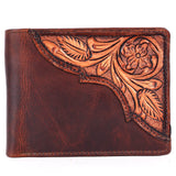 BAR H EQUINE Hand Carved Unisex Bifold Wallet Genuine Hair-On Leather