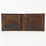 BAR H EQUINE American Western Bifold Men Genuine Leather Wallet Brown