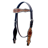 BAR H EQUINE Western Horse Floral Hand Painted Genuine Leather Buckstich Headstall Brown