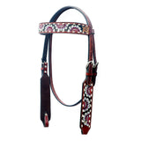 BAR H EQUINE Western Horse Floral Hand Painted Genuine Leather Headstall Dark Brown - Headstall