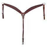 Bar H Equine Western Leather Horse Tack Set Basket Weave Tooled Dark Brown - Breast Collor