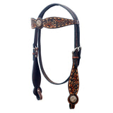 BAR H EQUINE Western Horse Floral Hand Painted Genuine Leather Headstall Dark Brown