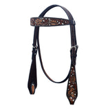 BAR H EQUINE Western Horse Floral Hand Painted Genuine Leather Headstall Dark Brown