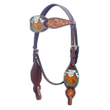 BAR H EQUINE Western Horse Floral Hand Painted Genuine Leather Headstall Dark Brown