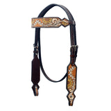 BAR H EQUINE Western Horse Floral Hand Painted Genuine Leather Headstall Tan