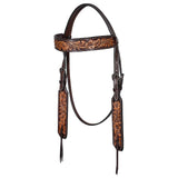 Bar H Equine Western Leather Headstall & Breast Collar Floral Dark Brown - Headstall