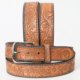 Bar H Equine Hand Tooled Genuine Leather Crafted Tan Unisex Western Belt Removable Buckle Full Grain for Men Women - 32"