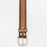 BAR H EQUINE 32 - 42 In Basket Hand Tooled Western Genuine Leather Belt Brown