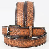 Bar H Equine Hand Tooled Genuine Leather Crafted Brown Unisex Western Belt Removable Buckle Full Grain for Men Women - 32"