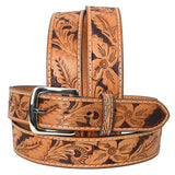 Bar H Equine Hand Tooled Genuine Leather Crafted Brown Unisex Belt Removable Buckle Full Grain Western Men & Women - 36"
