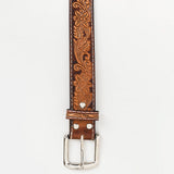 BAR H EQUINE 32 - 42 In Floral Hand Tooled Western Genuine Leather Belt Brown