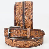 Bar H Equine Hand Tooled Genuine Leather Crafted Brown Unisex Western Belt Removable Buckle Full Grain for Men Women - 38"