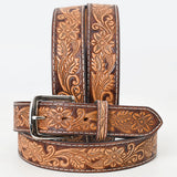 BAR H EQUINE 32 - 42 In Floral Hand Tooled Western Genuine Leather Belt Brown