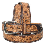 Bar H Equine Hand Crafted Tooled Genuine Leather Brown Tan Unisex Western Belt Removable Buckle Full Grain Men Women - 40"