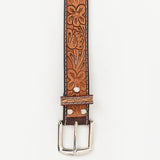 BAR H EQUINE 32 - 42 In Floral Hand Tooled Western Genuine Leather Belt Brown